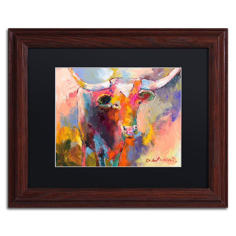 « boeuf », impression sur toile, H 11 po x l 14 po x P 0,5 po, Encadrement grain de bois, Noir