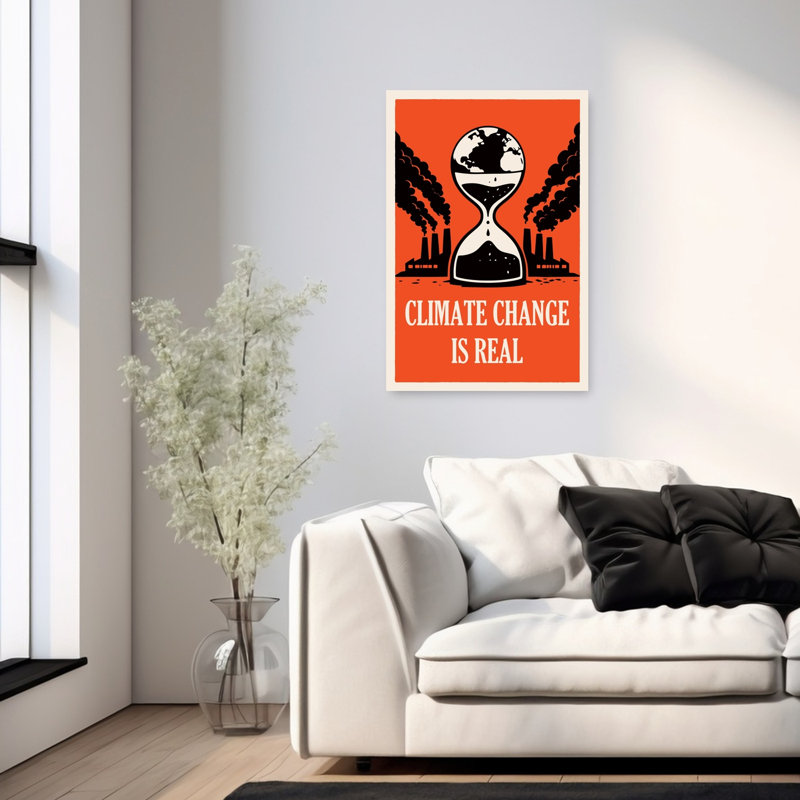Terre, sablier, climat, avertissement industriel, architecture contemporaine, impression d'art mural, 36" H x 24" W