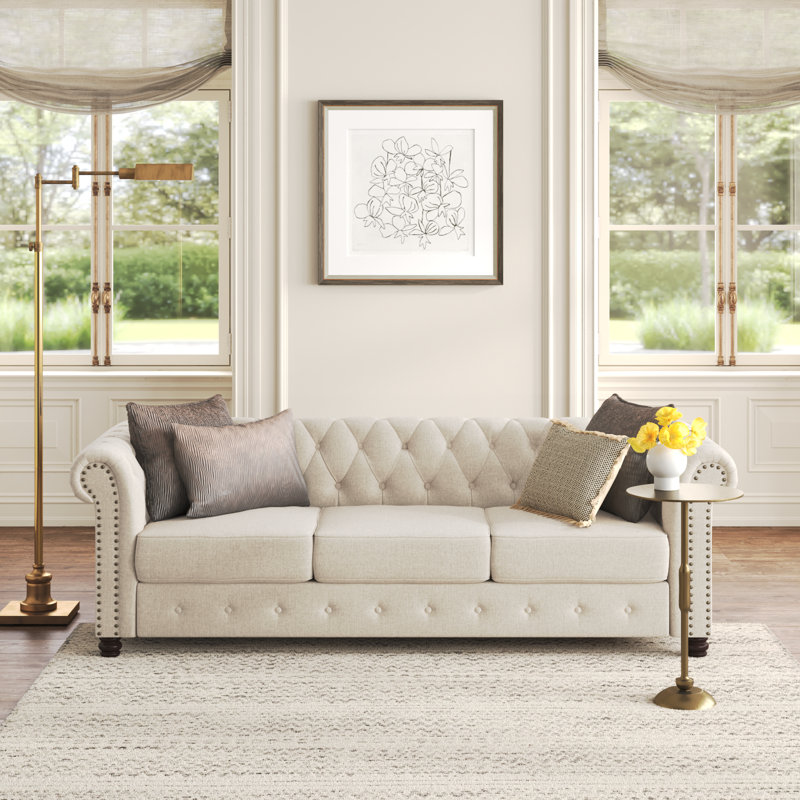 Canapé à accoudoirs arrondis 80 po Leite, Mélange de lin beige