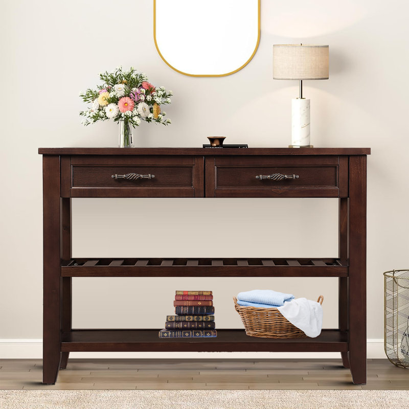 Arsal Rustic 42.01" Wide Wood Console Table, 2 Drawers and 2 Shelves, Navy Blue