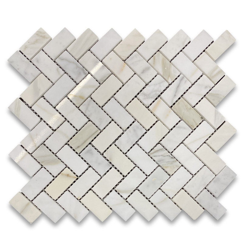Carreau de mosaïque en marbre 12 po x 11 po, Blanc / Beige