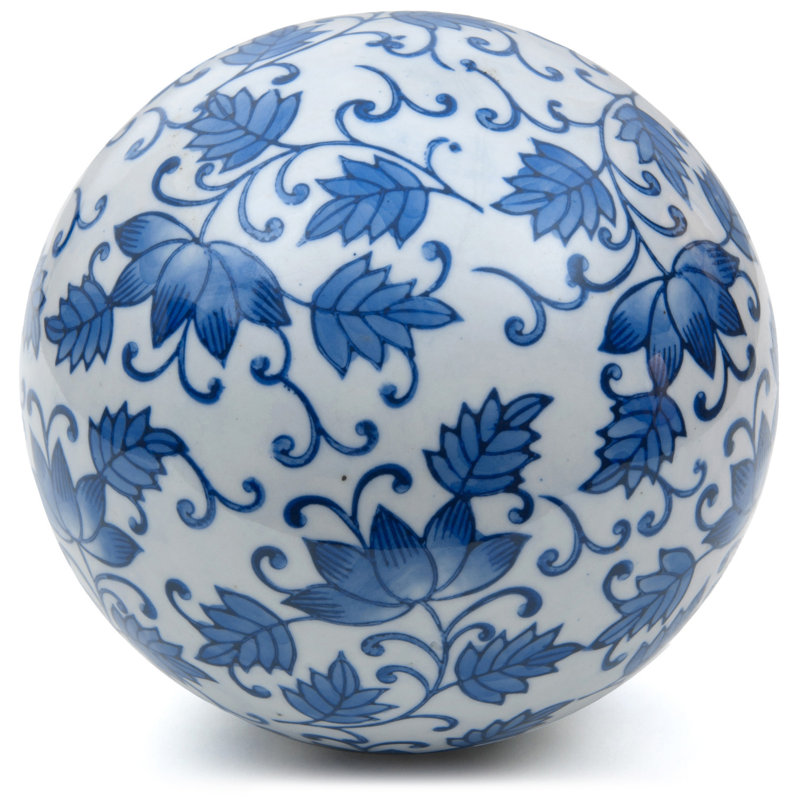 Leaves Decorative Ball Scultpure, White/Blue