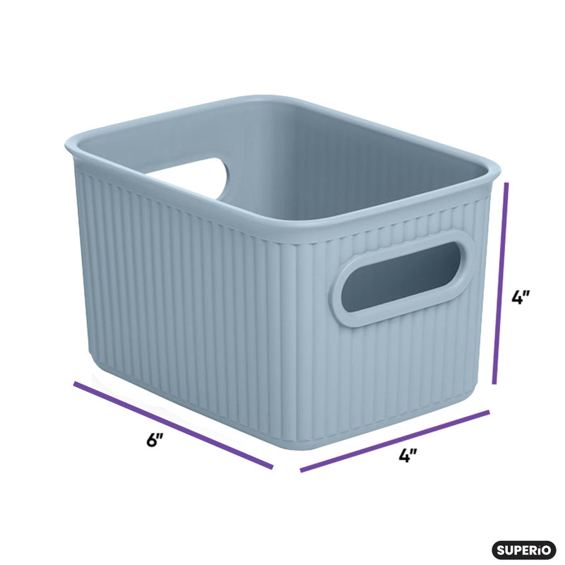 Ensemble de paniers en plastique nervuré, Bleu, 1