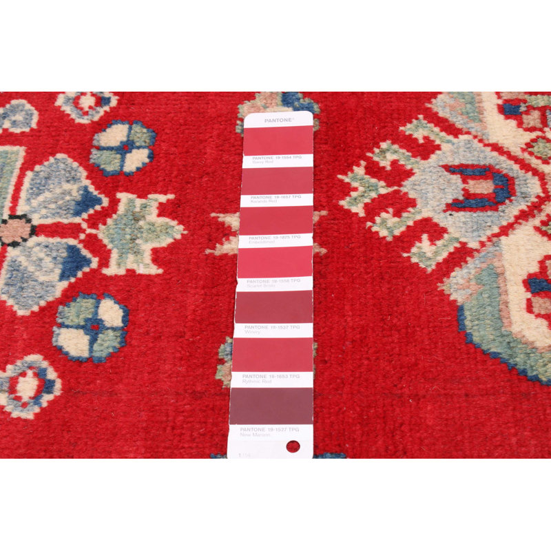 Tapis rouge / noir en laine noué à la main de conception unique 6 pi 7 po x 9 pi 11 po New Age