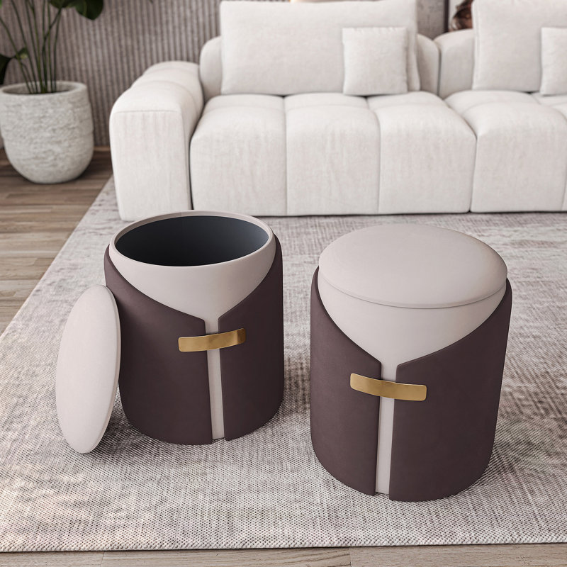 Repose-pieds deux tons avec rangement ou tabouret de coiffeuse, brun