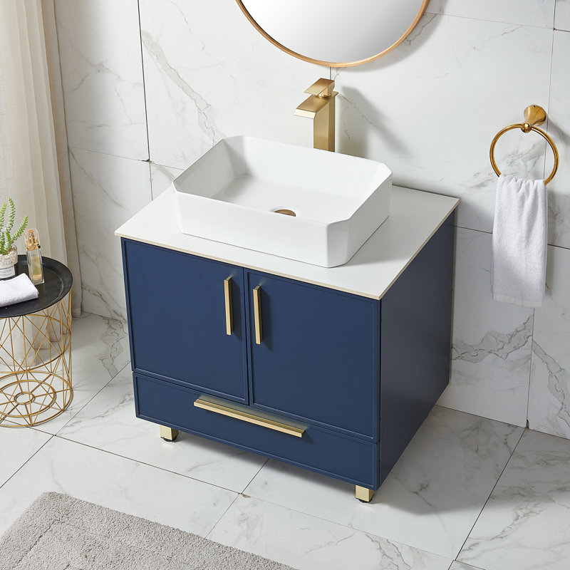 Ensemble de meuble-lavabo sur pied moderne bleu 30 po Lizzmore