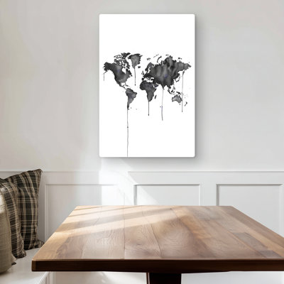 Watercolor World Map - Black & White Blueprints Metal Print