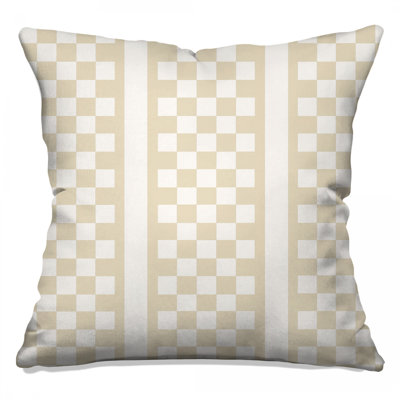 Beige Checkered Grid Double Sided Throw Pillows
