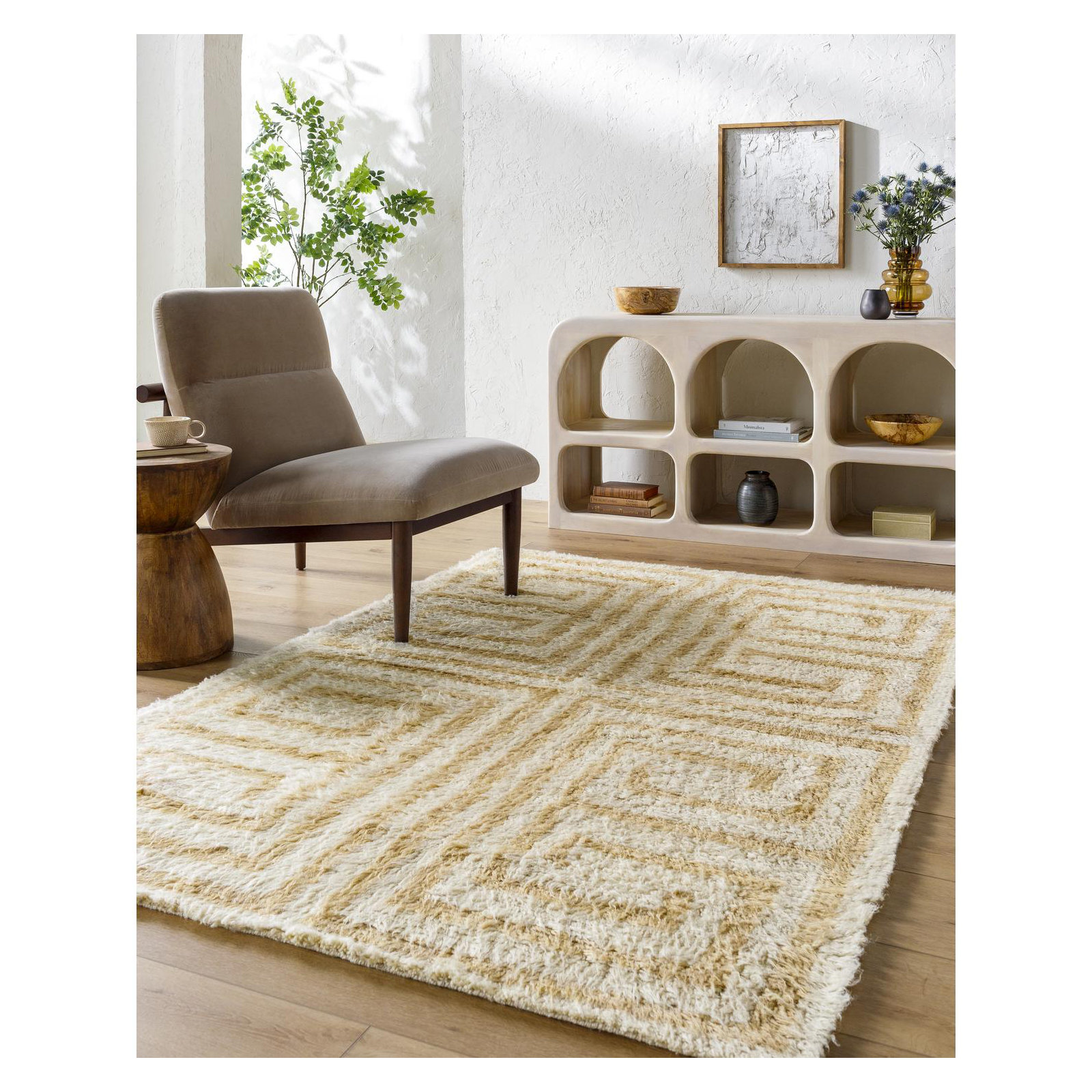 Anemone Hand Tufted Wool Tan Rug, Rectangle 8' x 10'