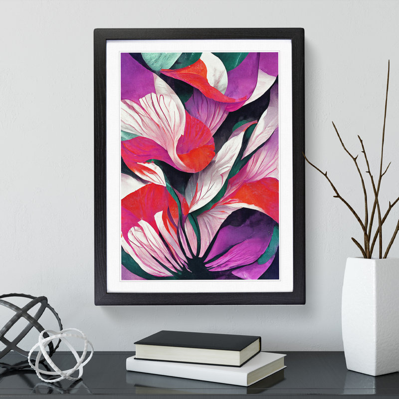 XV1022-2749X Modern Abstract Floral No.1 - Single Picture Frame Painting, Black, 64cm H x 46cm W x 2cm D