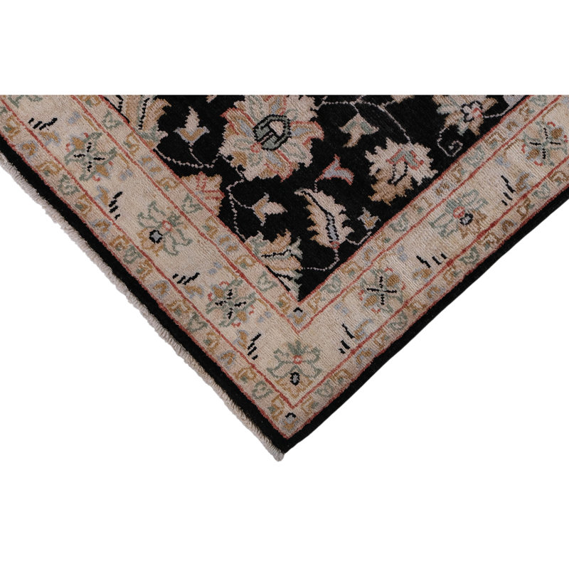 High-Quality Hand-Knotted Black And Beige Area Rug