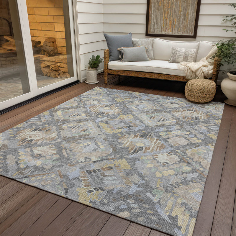 Tapis gris intérieur / extérieur lavable en machine Christain ACN1329, Rectangle de 10 pi x 14 pi