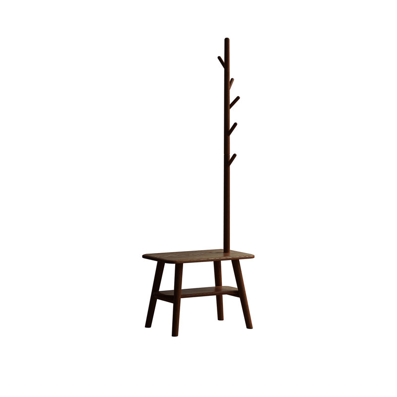Tabouret à chaussures en bois massif naturel avec support en tissu, Noyer
