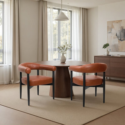 Elivra Upholstered Dining Chair Barrel Armchair With Wood Frame Side Chair