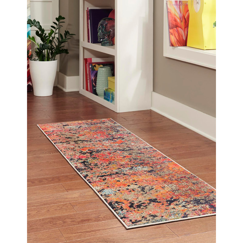 Washable Abstract Indoor Rug, Runner 2' x 8'