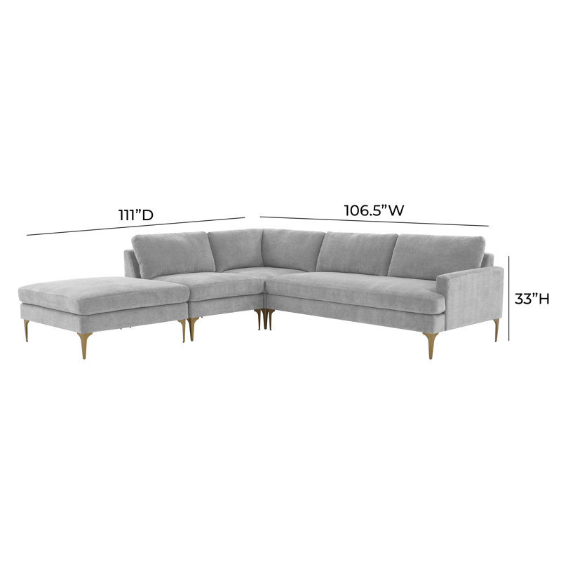 Velvet L-Shaped Sectional, Left Hand Facing, Gray