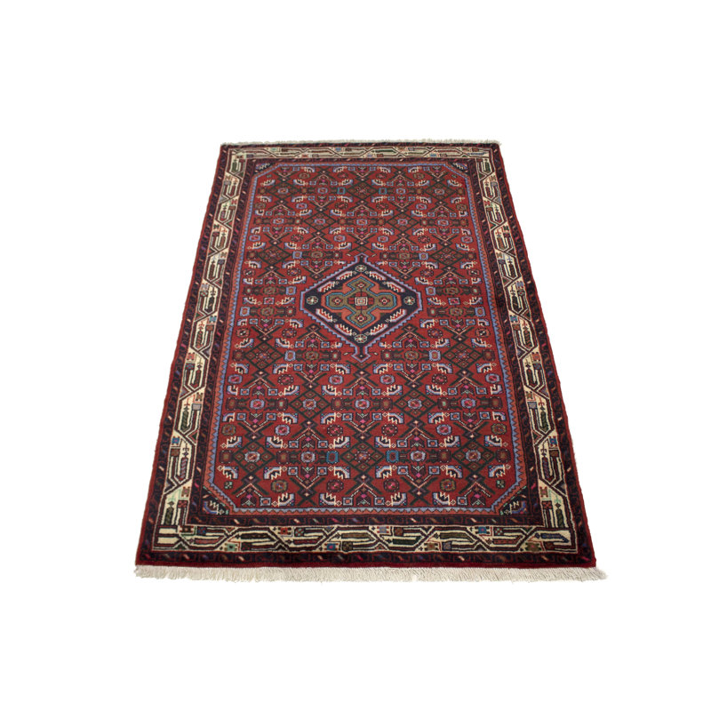 One-of-a-Kind Rectangle 3'7" X 5'4" 1990s Wool Area Rug in Red/Beige/Black