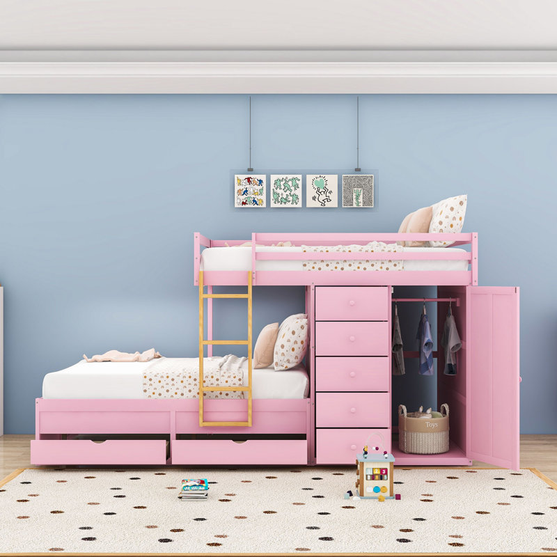 Lit superposé avec tiroirs et garde-robe, Rose Sakura