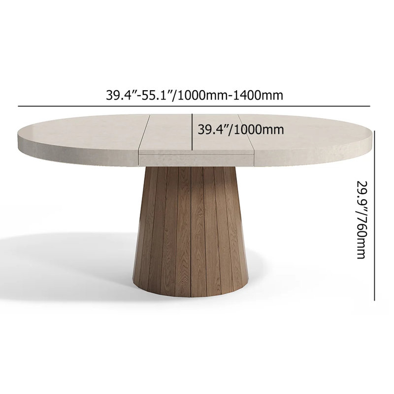 Gray and Natural Wood Round Extendable Dining Table for 4-6