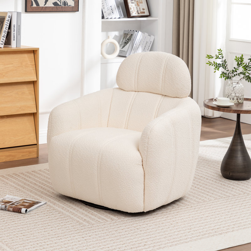Ashyiah 32'' Wide Swivel Chair With Round Metal Base, Beige