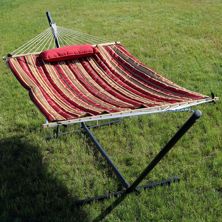 2-Person Polyester Rope Hammock and stand set with Removable Quilted Pad and Pillow