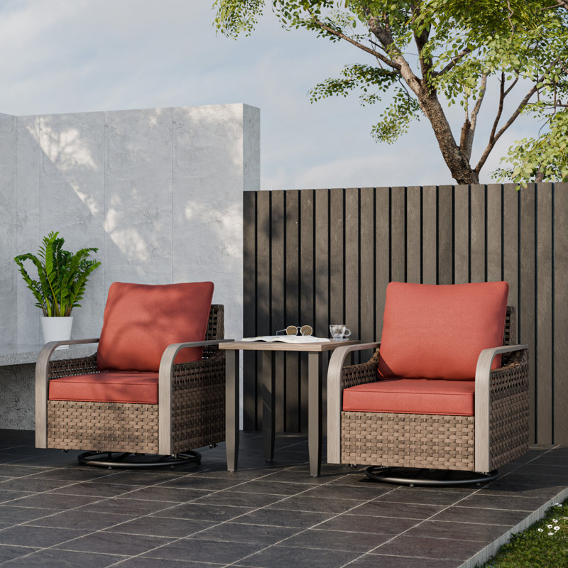 Ensemble de conversation d'extérieur pour 2 personnes avec coussins, ensemble de chaises de patio pivotantes en osier, Rouge