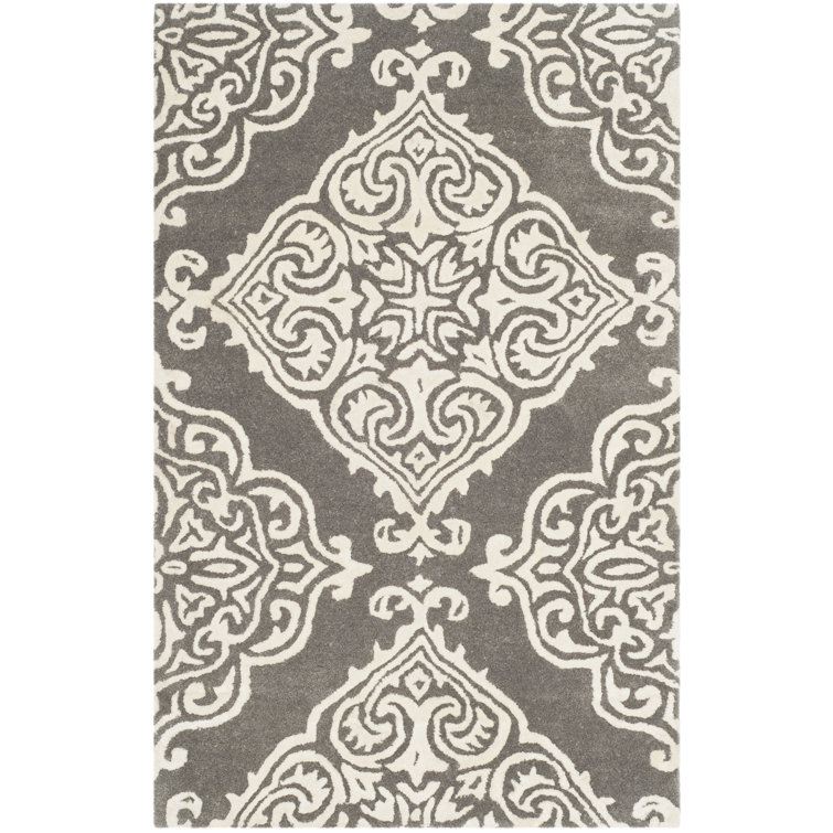Bernon Hand Tufted Viscose/Wool Ikat Rug in Dark Grey