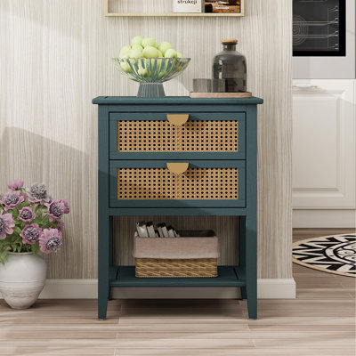 Charmante table d'appoint à 2 tiroirs en rotin naturel, idéale pour diverses pièces