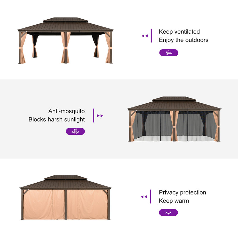 PURPLE LEAF 14' X 20' Outdoor Hardtop Gazebo Aluminum Gazebo With Galvanized Steel Double Roof, 14 (ft) x 20 (ft)