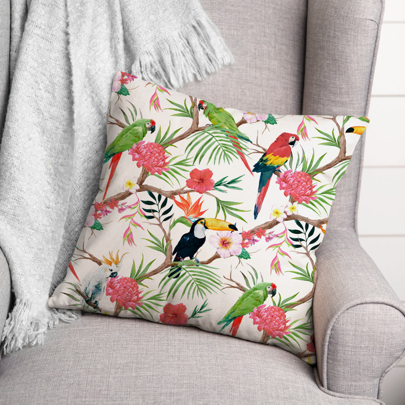 Tropical Birds Outdoor Throw Pillow