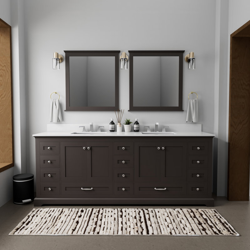 Dukes 84 in. W x 22 in. D Double Bath Vanity Faucet Set and Mirrors, Espresso, White Cultured Marble