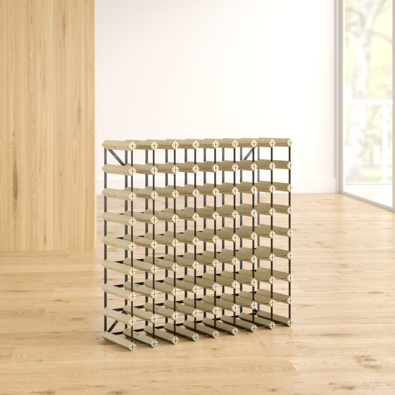Liddle 72 Bottle Floor Wine Bottle Rack, Natural Pine / Black Steel