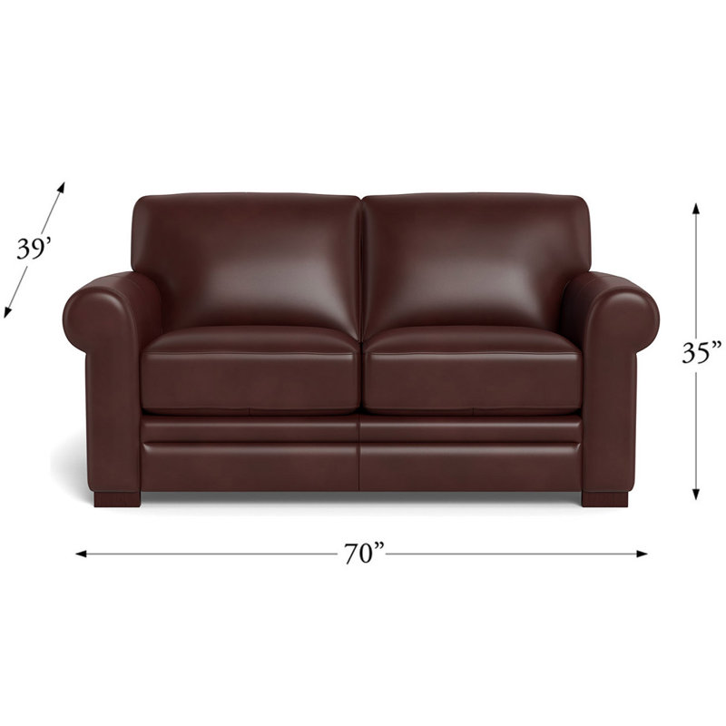 Brookfield 70'' Genuine Leather Rolled Arm Loveseat, Chestnut