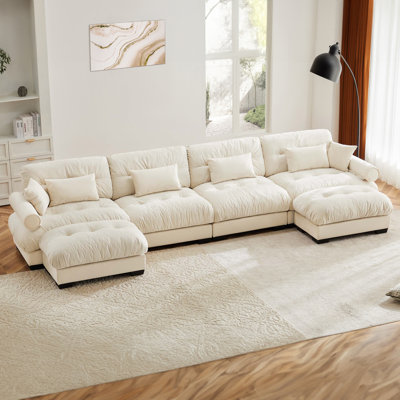 U Shaped Sectional Sofa Cloud Couch With Movable Ottomans,convertible Deep 4 Seater Modern Velvet Comfy Upholstered Corner Couch With Blostered Armres