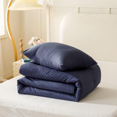 Comforter Full Size For Boys Teen Girls Navy Blue, 3Pcs (1 Blue Comforter & 2 Pillowcases), Lightweight Dorm Bedding Soft All Season Bed Set