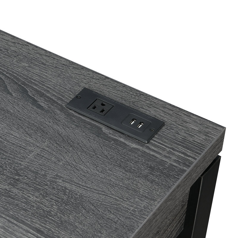 Sarhan Writing Desk with Power Outlet, Weathered Grey / Black