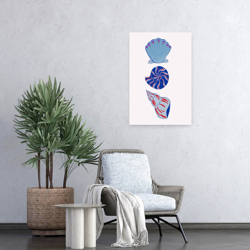 Blue Red Seashells Abstract Coastal Wall Art, 24" H x 16" W