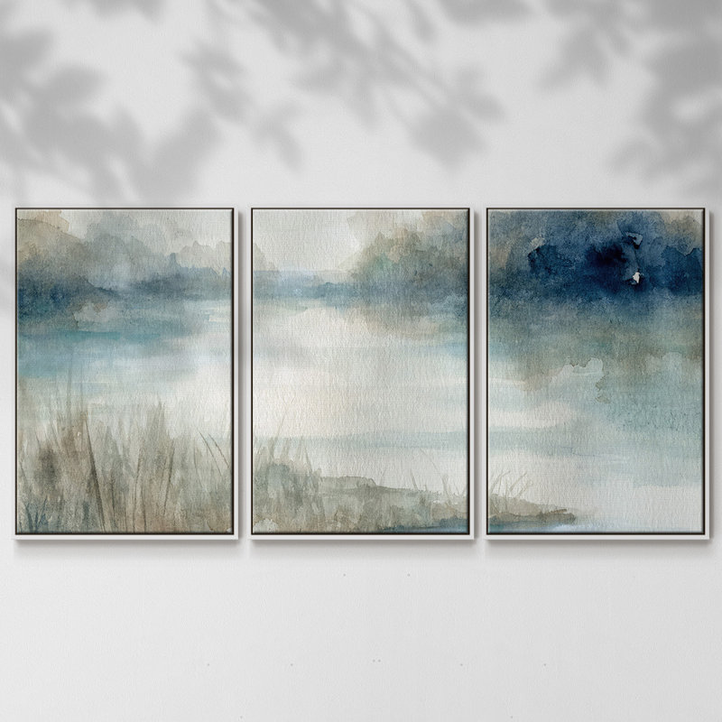 Still Still Waters - Toile encadrée multi-pièces, Cadre blanc, H 40 po x l 78 po