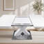 Table de salle à manger rectangulaire, extensible, plateau de table + pied de table en MDF en X avec base en métal