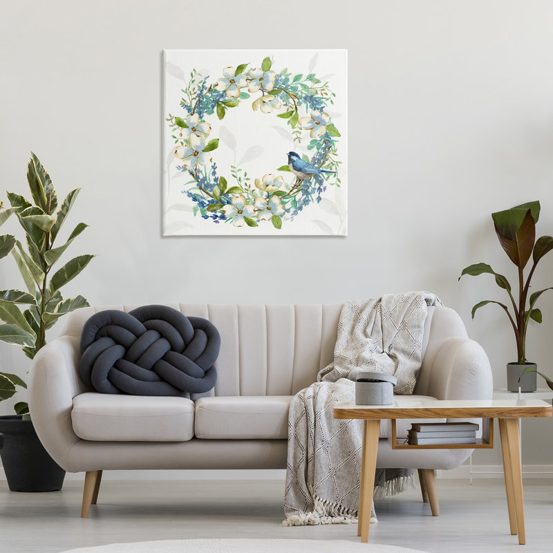 Art mural sur toile Dogwood Wreath & Bluebirds par Nan, H 30 po x l 30 po