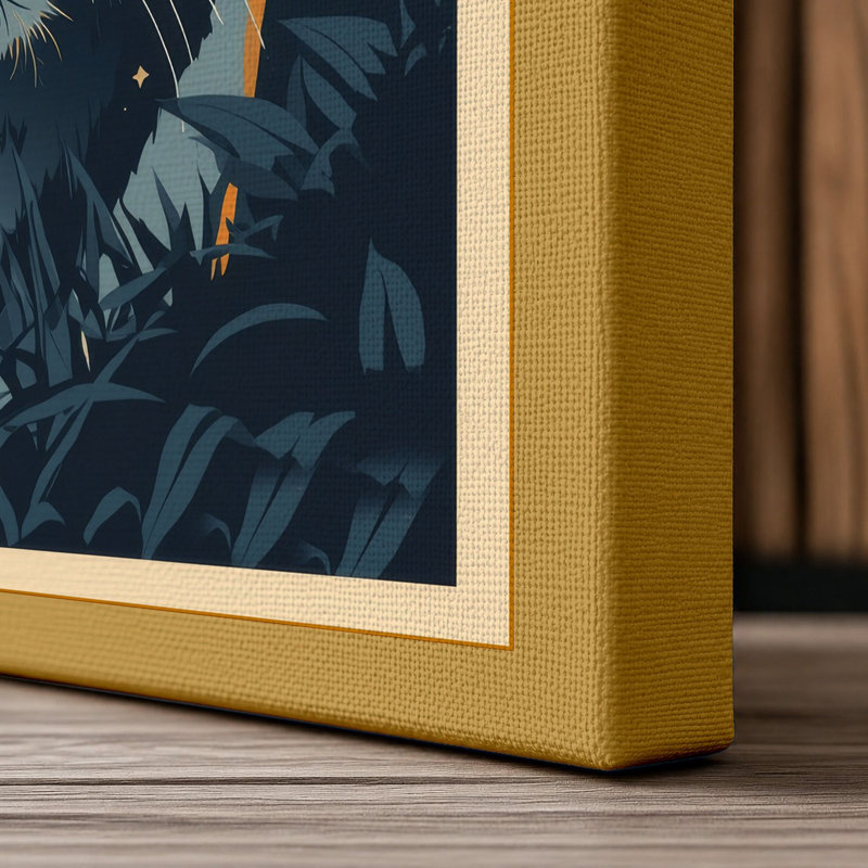 Tiger in Night Japandi - Wrapped Canvas, 24x16 - 61.0 x 40.6 cm, Ochre Border