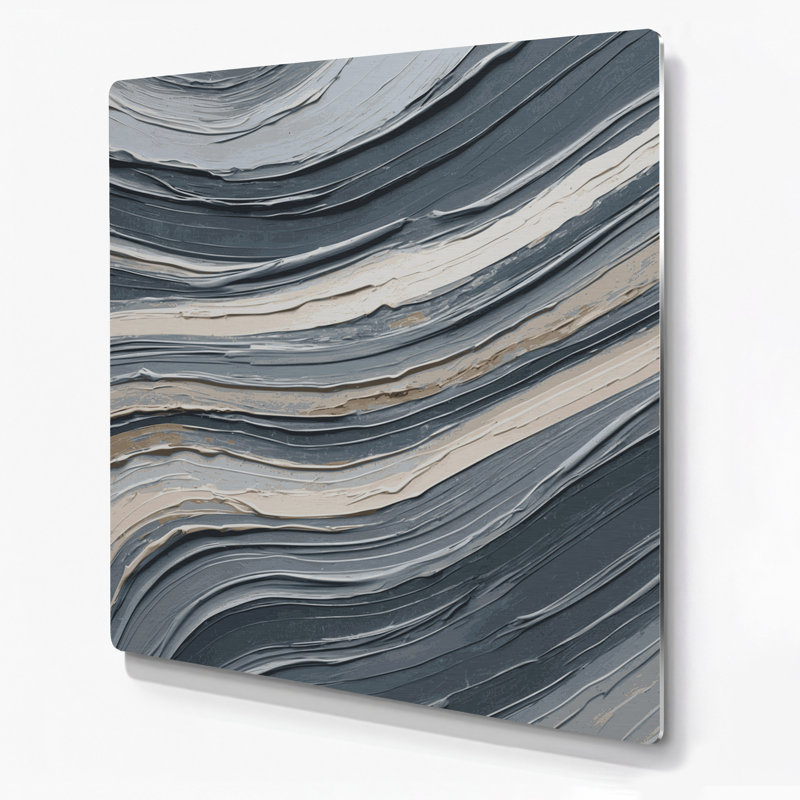 Art mural horizontal horizontal en pierre rayé gris clair et métal noir, H 12 po x l 12 po