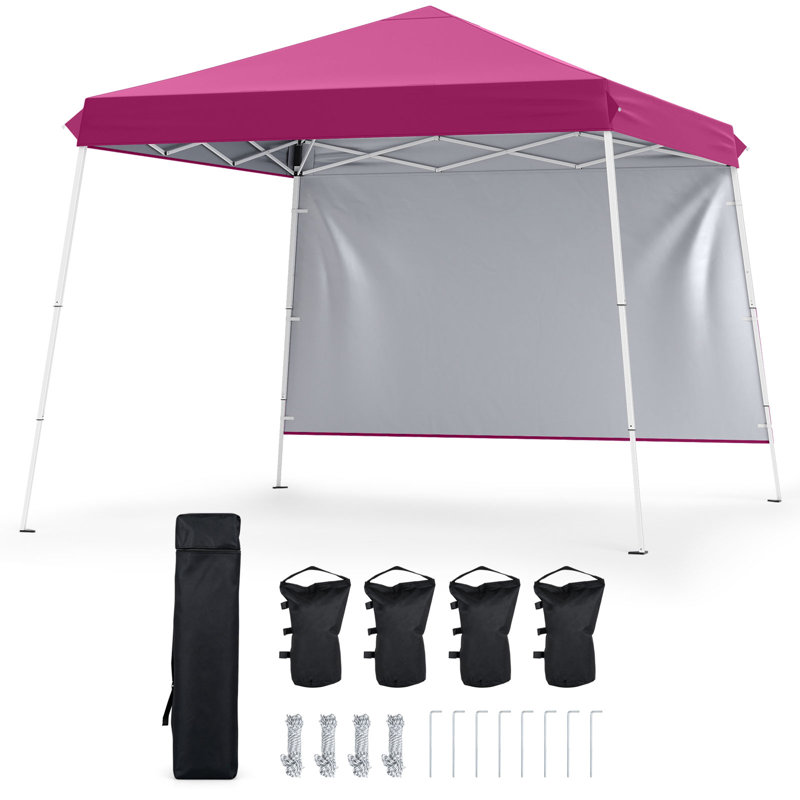 Tente pliante 2,74 m x 2,74 m avec sacs de lestage, montage en une seule pression, 8 piquets, sac de transport rose, Pink