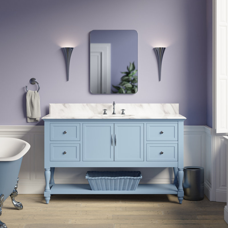Hampton 60'' Single Bathroom Vanity with Top, Powder Blue, Carrara Marble