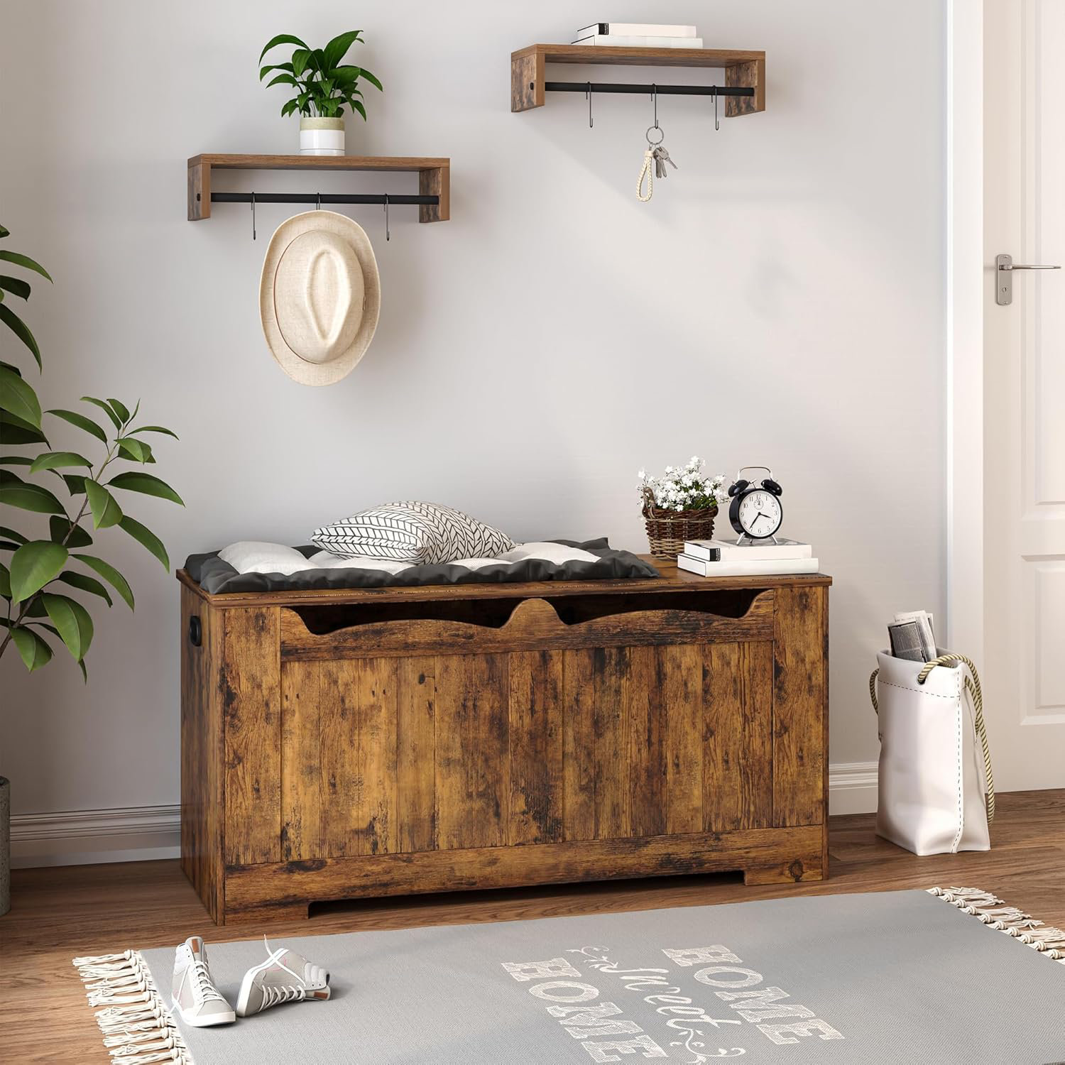 Loon Peak® Rustic Brown Wooden Storage Bench With Lift-Top,