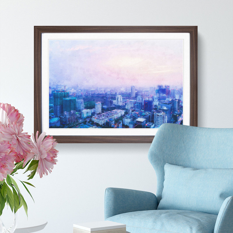 The Hanoi Skyline In Vietnam - Single Picture Frame Painting on MDF, 45cm H x 63cm W x 2cm D, Walnut Framed