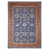 Hand Knotted Wool Area Rug in Navy And Rust