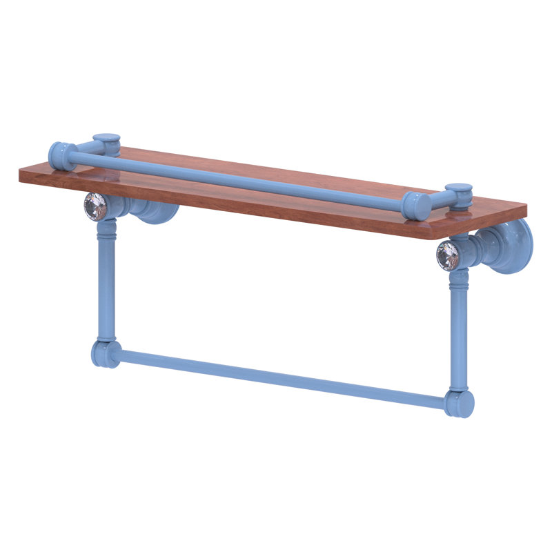 Tablette flottante en cristal Carolina avec barre à serviettes, H 7,4 po x l 16 po x P 5,54 po, Bleu troll plat