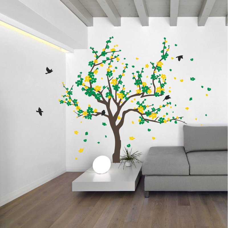 Adhésif décoratif cerisier japonais, H 60 po x l 90 po x P 0,01 po, Vert / Jaune