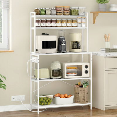 Grand support de boulanger à 5 niveaux avec prises électriques, support à micro-ondes de 39 pouces et bar à café, tablette de rangement pour la maison, rangement pour comptoir